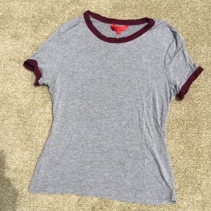 Gray and Burgundy Crewneck T-shirt by Hot Kiss